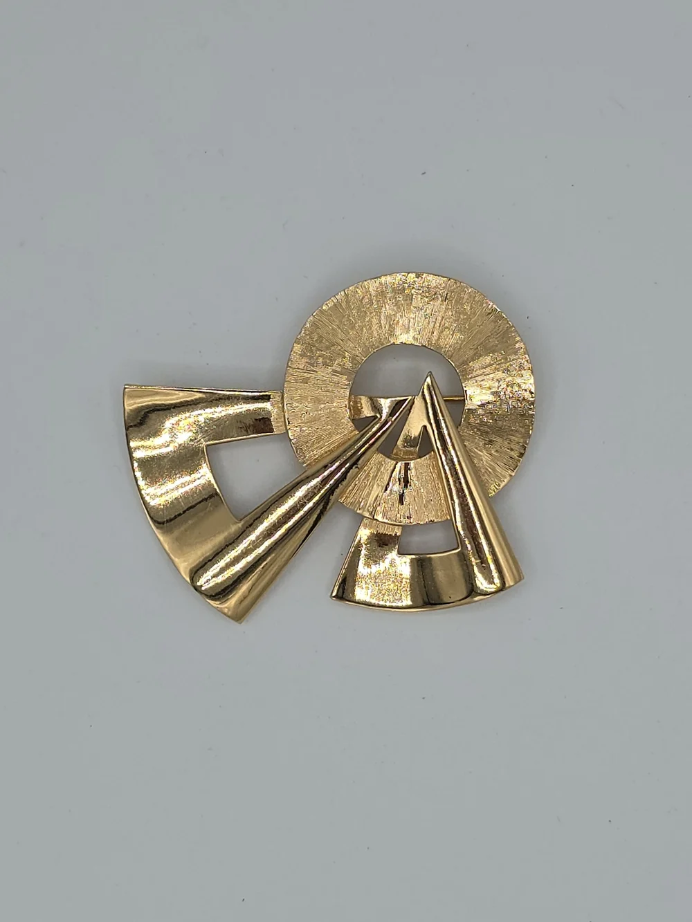 VTG Monet Geometric Brooch Modernist Abstract Gold Tone 2.25